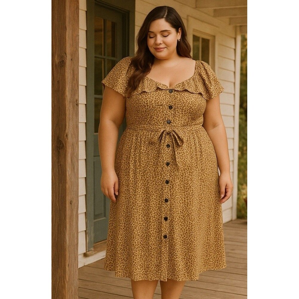 Anthropologie Bolano Leopard Midi Dress Flutter Sleeve Button Front Size‎ 22